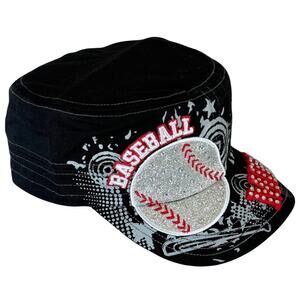 Premium Hat Cap Womens One Size Black Red Baseball Mom‎ Embroidery Rhinestone